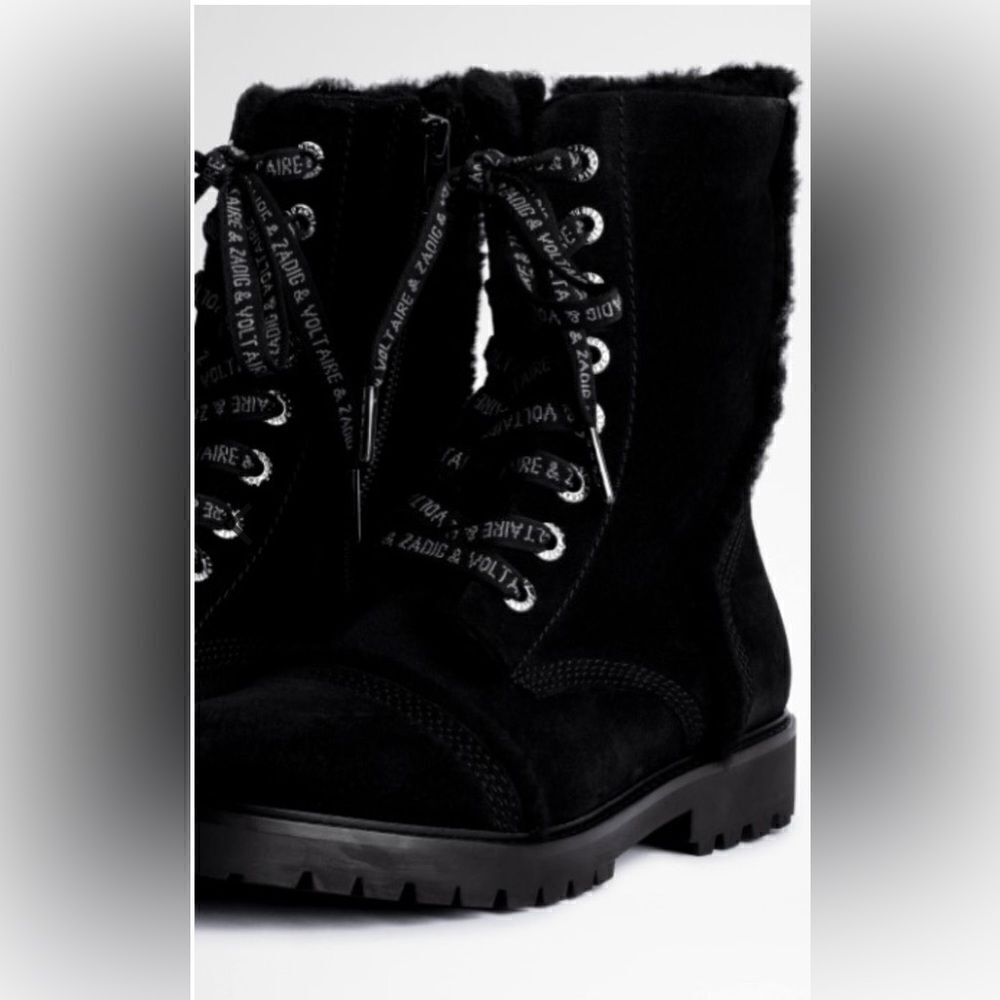Zadig & Voltaire boots Joe black suede shearling combat boots new with box 40/9 - Picture 3 of 17